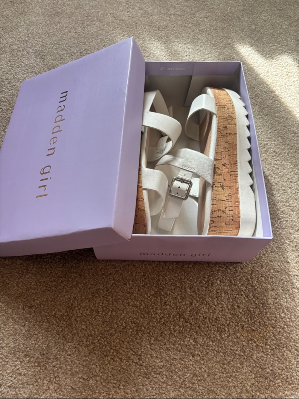 Madden Girl White Cork Platform Sandals with Silver Buckle - Picture 6 of 6